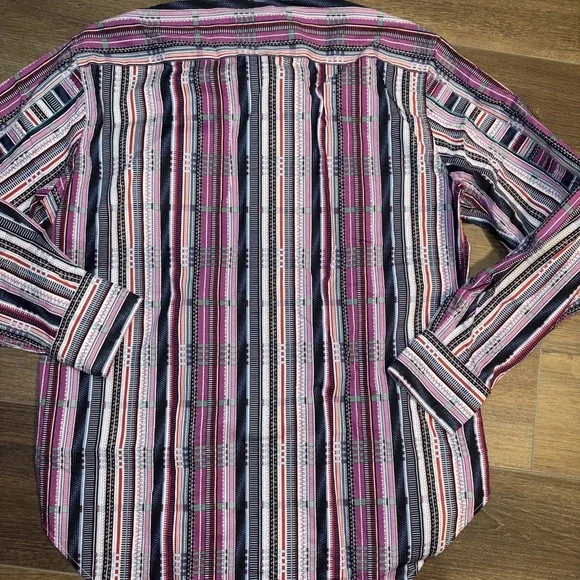 Robert Graham Embroidered All Over Print Button Up Long Sleeve Striped Shirt L - Picture 6 of 6